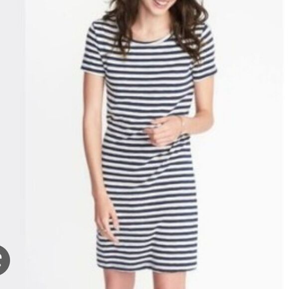 Old Navy Stripe T-Shirt Dress Short Sleeve Casual Knit Nautical Casual Blue XS - Picture 2 of 8